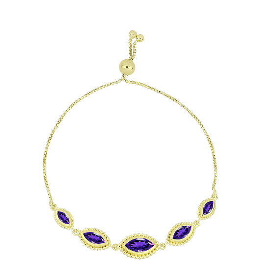 Pulseira de Prata com Banho de Ouro com Ametista de Marrocos  Contraste: Cabeca de Veado (800)