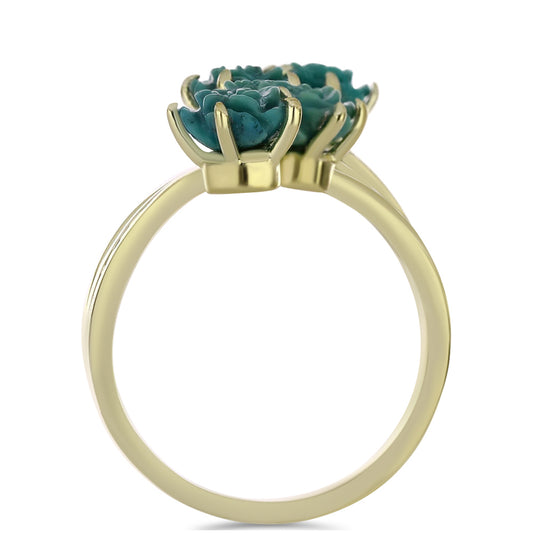 Anel de Prata com Banho de Ouro com Turquesa Bela Adormecida  Contraste: Cabeca de Veado (800)