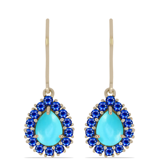 Brincos de Prata com Banho de Ouro com Turquesa Bela Adormecida e Safira Azul Australiana