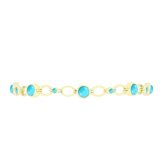 Pulseira de Prata com Banho de Ouro com Turquesa Bela Adormecida  Contraste: Cabeca de Veado (800)