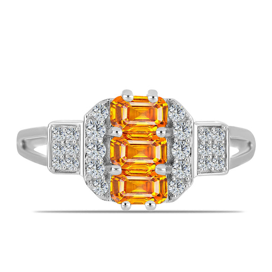 Anel de Prata com Safira Padparadscha e Topázio Branco