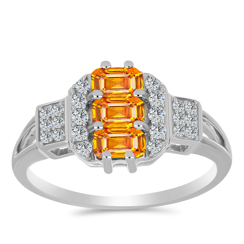 Anel de Prata com Safira Padparadscha e Topázio Branco 3 