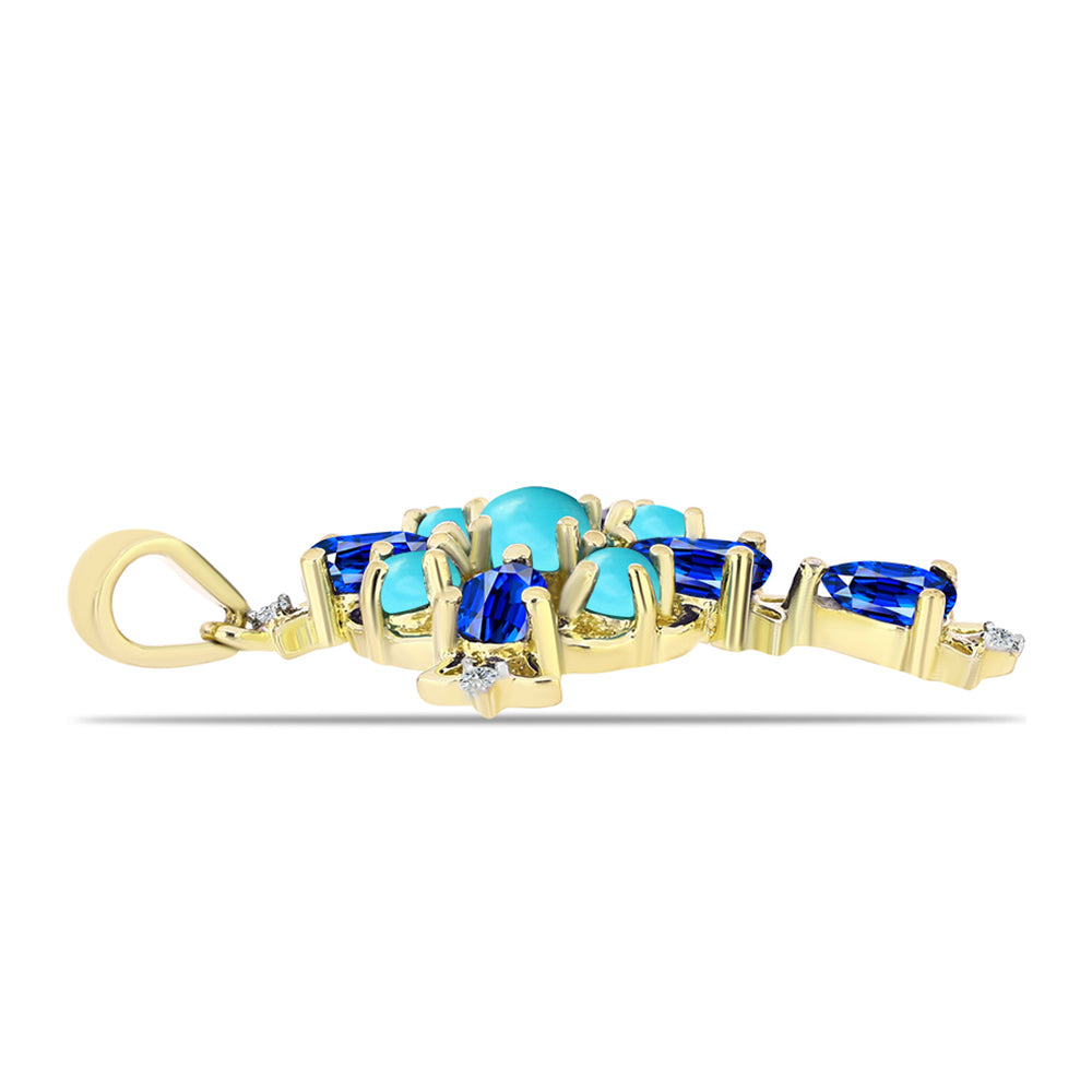 Cruz Pendente de Prata com Banho de Ouro com Turquesa Bela Adormecida e Safira Azul Australiana 2 
