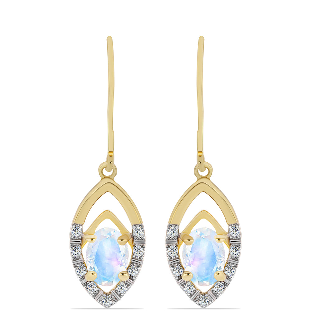 Brincos de Prata com Banho de Ouro com Pedra da Lua Arco-íris e Topázio Branco 1 