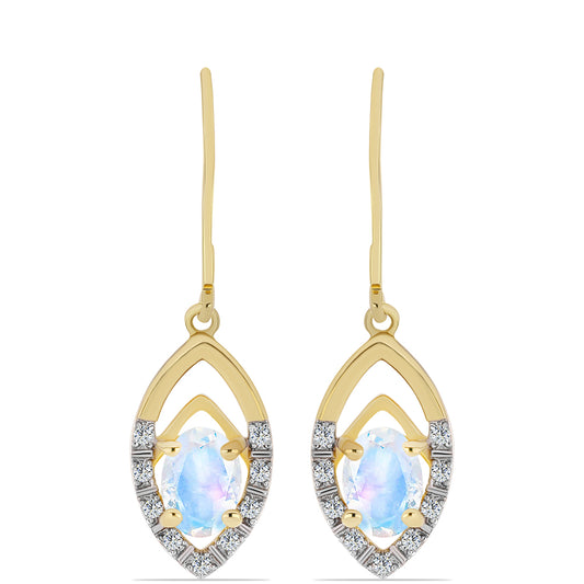 Brincos de Prata com Banho de Ouro com Pedra da Lua Arco-íris e Topázio Branco