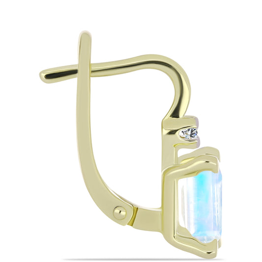 Brincos de Prata com Banho de Ouro com Pedra da Lua Arco-íris e Topázio Branco