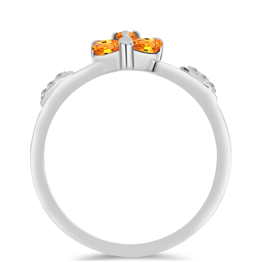 Anel de Prata com Safira Padparadscha e Topázio Branco