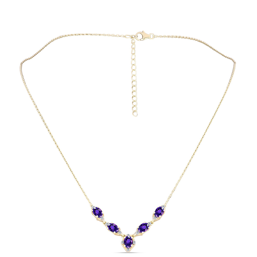 Colar de Prata com Banho de Ouro com Ametista de Marrocos e Topázio Branco  Contraste: Cabeca de Veado (800)