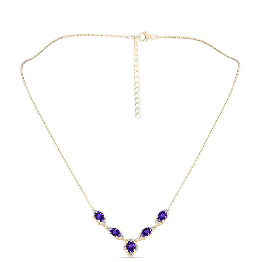 Colar de Prata com Banho de Ouro com Ametista de Marrocos e Topázio Branco  Contraste: Cabeca de Veado (800)