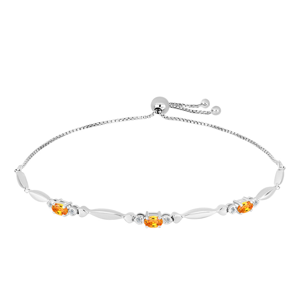 Pulseira de Prata com Safira Padparadscha e Topázio Branco  Contraste: Cabeca de Veado (800)