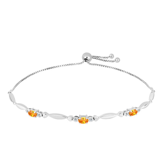 Pulseira de Prata com Safira Padparadscha e Topázio Branco  Contraste: Cabeca de Veado (800)