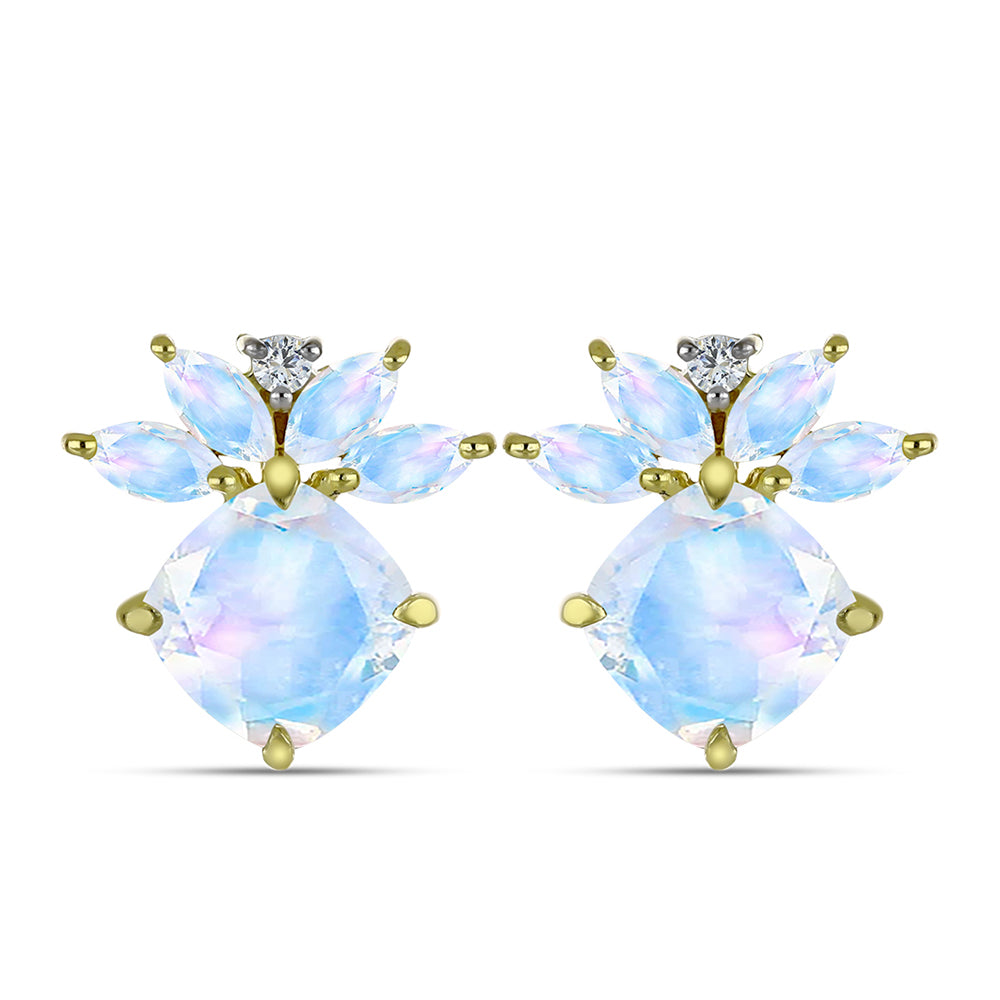 Brincos de Prata com Banho de Ouro com Pedra da Lua Arco-íris 1 