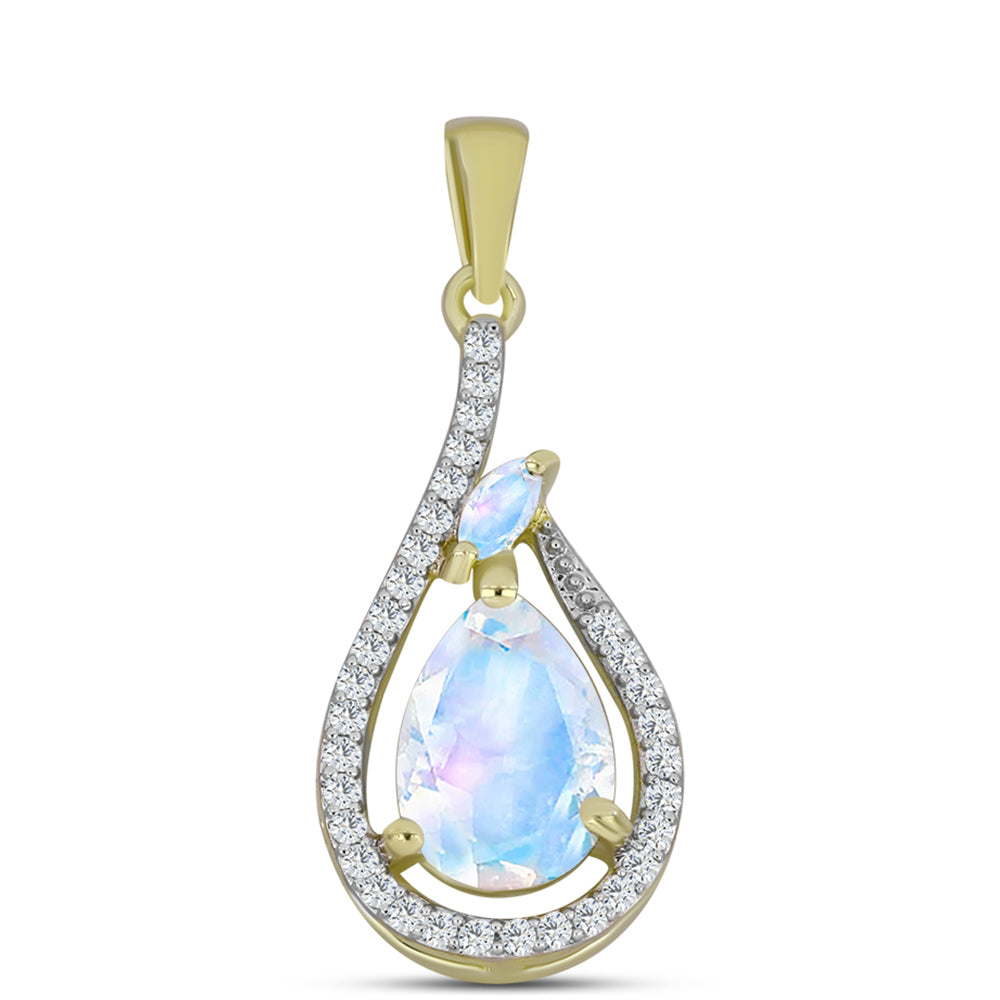 Pendente de Prata com Banho de Ouro com Pedra da Lua Arco-íris 1 