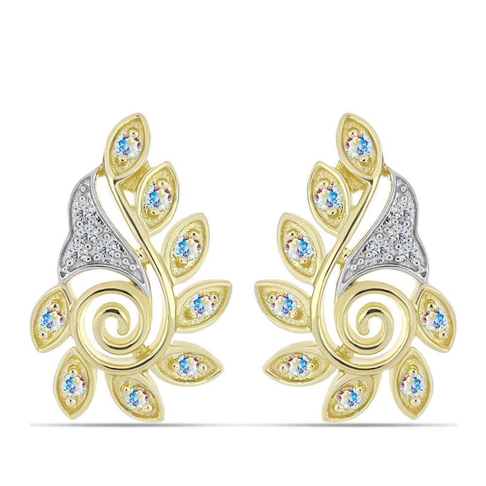 Brincos de Prata com Banho de Ouro com Moissanite efeito gelo e Topázio Branco 1 