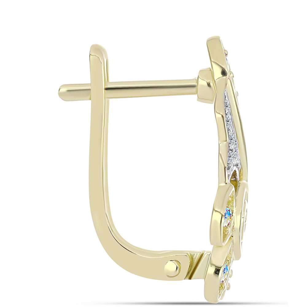 Brincos de Prata com Banho de Ouro com Moissanite efeito gelo e Topázio Branco 2 