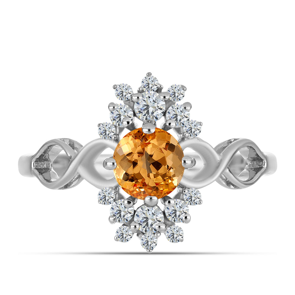 Anel de Prata com Topázio Imperial Amarelo e Topázio Branco  Contraste: Cabeca de Veado (800) 1 