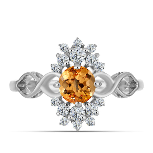 Anel de Prata com Topázio Imperial Amarelo e Topázio Branco  Contraste: Cabeca de Veado (800)