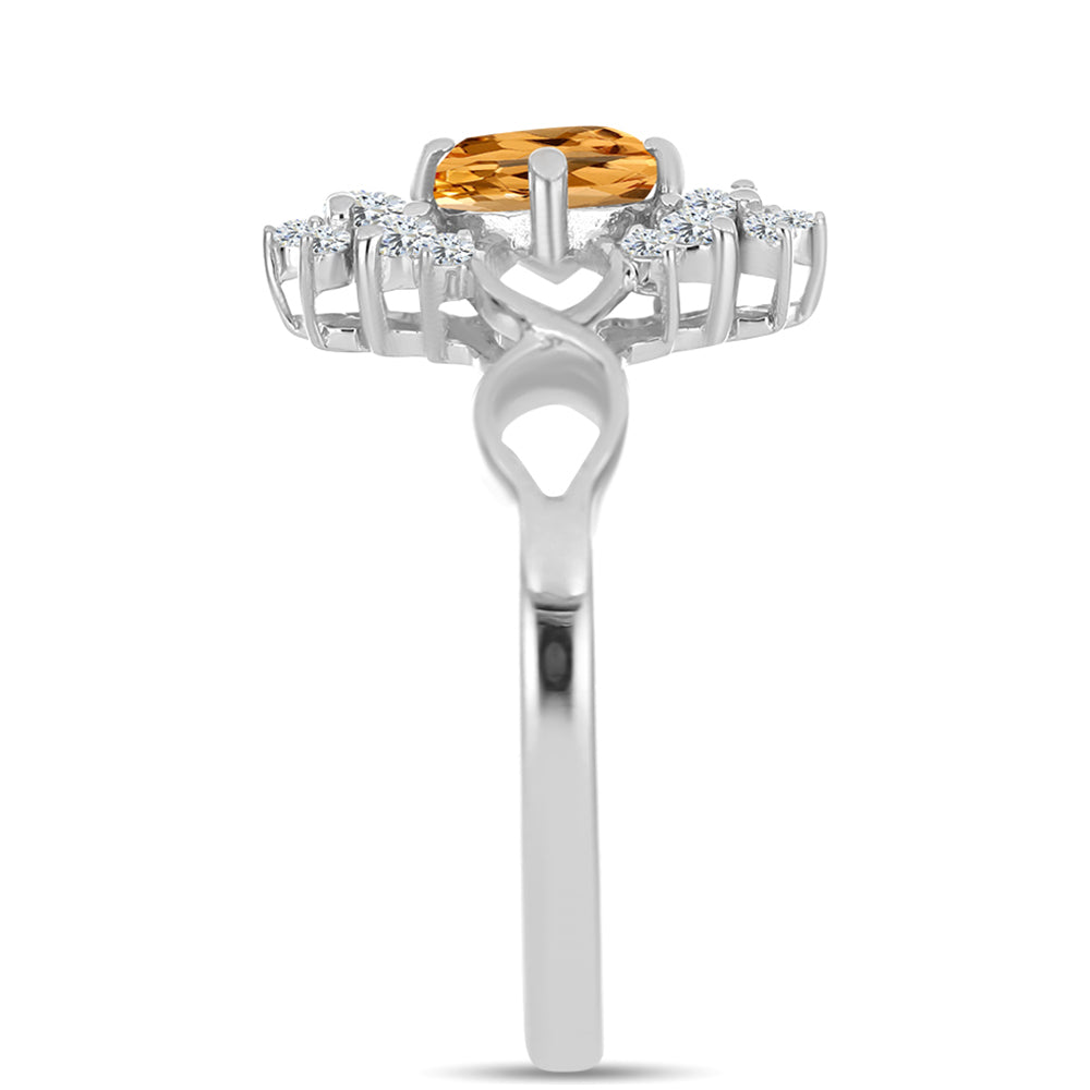 Anel de Prata com Topázio Imperial Amarelo e Topázio Branco  Contraste: Cabeca de Veado (800)