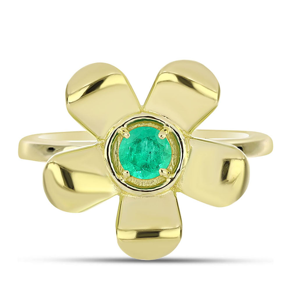 Anel de Prata com Banho de Ouro com Esmeralda da Colômbia  Contraste: Cabeca de Veado (800)