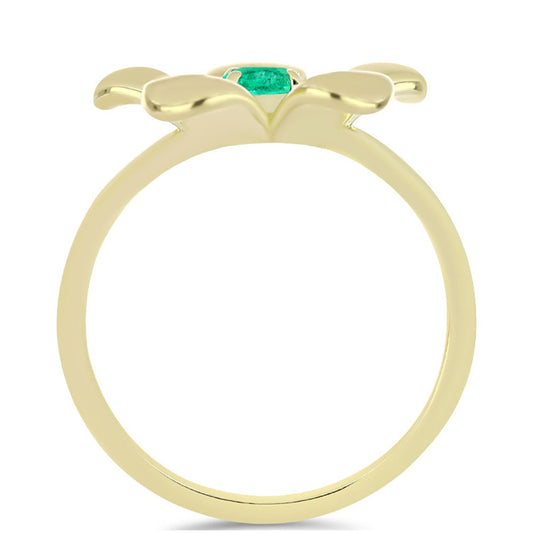 Anel de Prata com Banho de Ouro com Esmeralda da Colômbia  Contraste: Cabeca de Veado (800)