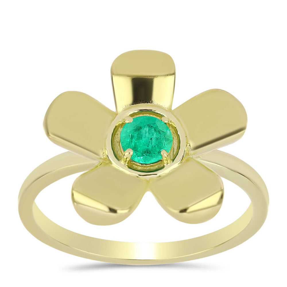 Anel de Prata com Banho de Ouro com Esmeralda da Colômbia  Contraste: Cabeca de Veado (800)