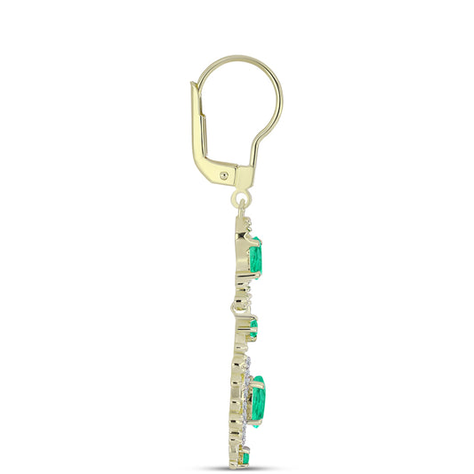 Brincos de Prata com Banho de Ouro com Esmeralda da Colômbia e Diamante Branco