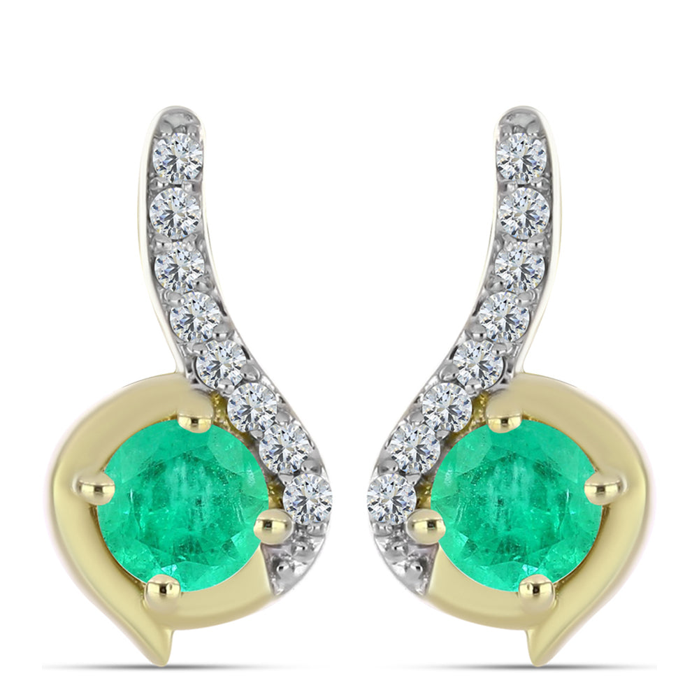 Brincos de Prata com Banho de Ouro com Esmeralda da Colômbia e Diamante Branco