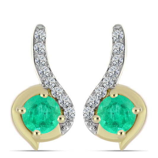 Brincos de Prata com Banho de Ouro com Esmeralda da Colômbia e Diamante Branco