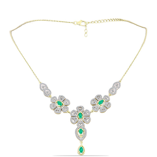Colar de Prata com Banho de Ouro com Esmeralda da Colômbia e Diamante Branco  Contraste: Cabeca de Veado (800)