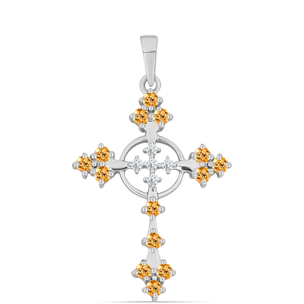 Cruz Pendente de Prata com Topázio Imperial Amarelo e Topázio Branco 1 