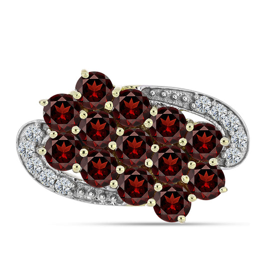 Anel de Prata com Banho de Ouro com Granada de Barton e Topázio Branco  Contraste: Cabeca de Veado (800)