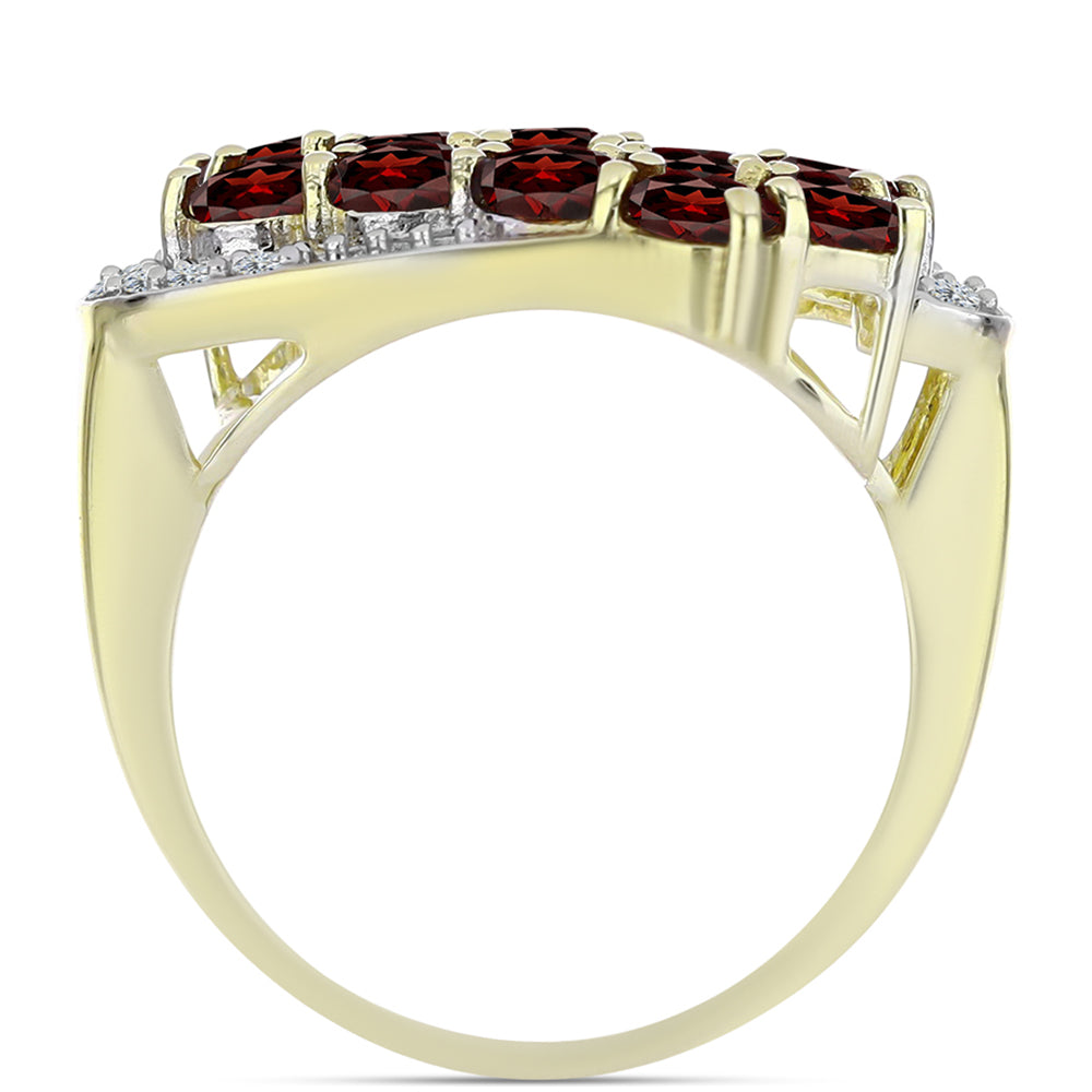 Anel de Prata com Banho de Ouro com Granada de Barton e Topázio Branco  Contraste: Cabeca de Veado (800)