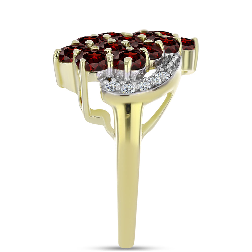 Anel de Prata com Banho de Ouro com Granada de Barton e Topázio Branco  Contraste: Cabeca de Veado (800) 4 