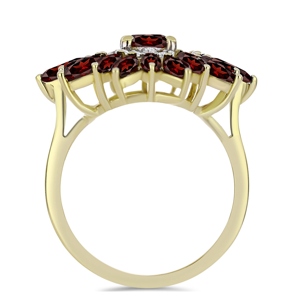 Anel de Prata com Banho de Ouro com Granada de Barton e Topázio Branco  Contraste: Cabeca de Veado (800)