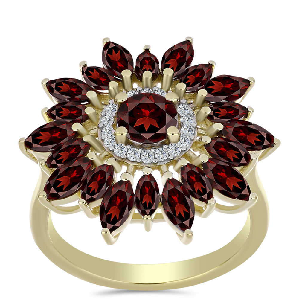 Anel de Prata com Banho de Ouro com Granada de Barton e Topázio Branco  Contraste: Cabeca de Veado (800) 3 