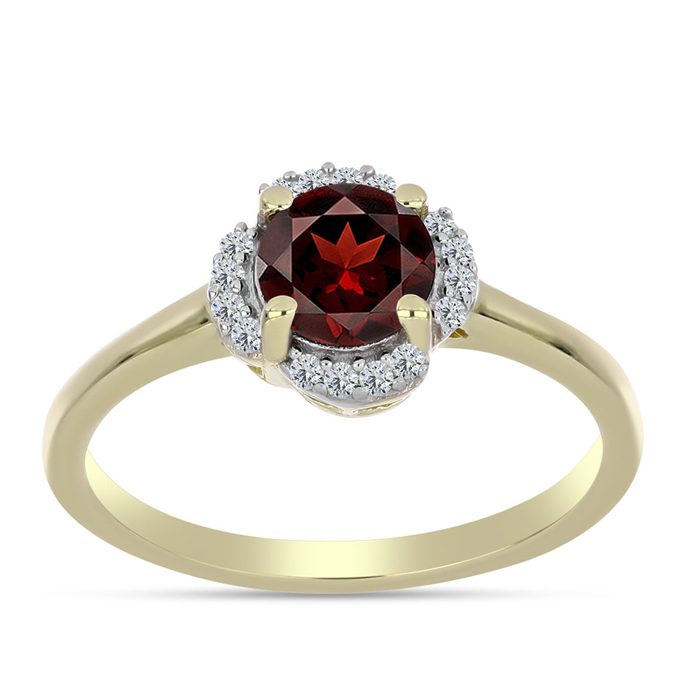 Anel de Prata com Banho de Ouro com Granada de Barton e Topázio Branco 3 