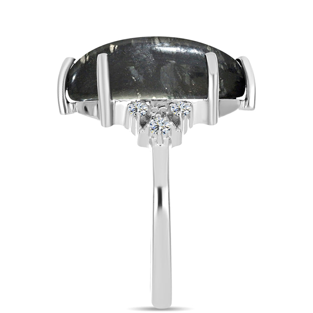 Anel de Prata com Jaspe Picasso e Topázio Branco  Contraste: Cabeca de Veado (800)