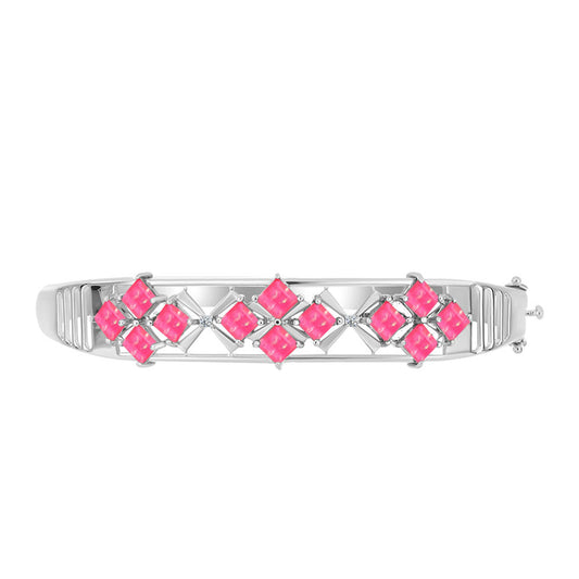 Pulseira de Prata com Opala Rosa de Lega Dembi e Topázio Branco  Contraste: Cabeca de Veado (800)