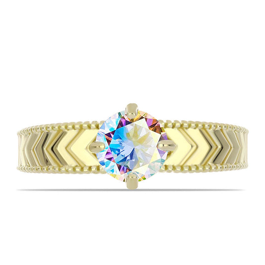 Anel de Prata com Banho de Ouro com Moissanite efeito gelo  Contraste: Cabeca de Veado (800)