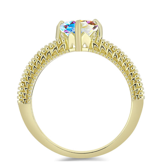 Anel de Prata com Banho de Ouro com Moissanite efeito gelo  Contraste: Cabeca de Veado (800)