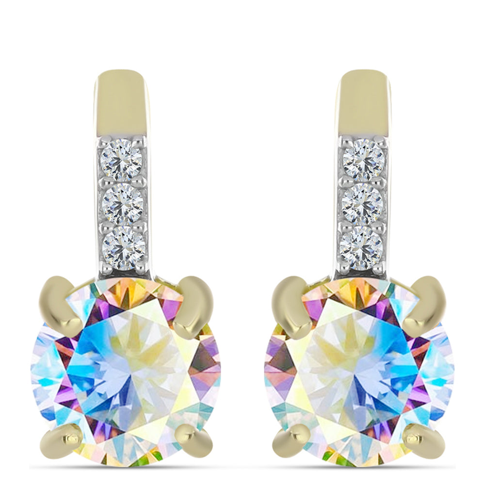 Brincos de Prata com Banho de Ouro com Moissanite efeito gelo e Topázio Branco