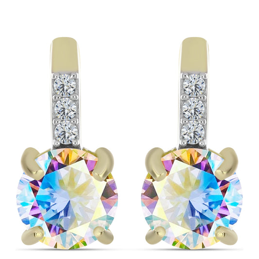 Brincos de Prata com Banho de Ouro com Moissanite efeito gelo e Topázio Branco