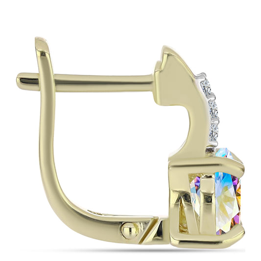 Brincos de Prata com Banho de Ouro com Moissanite efeito gelo e Topázio Branco