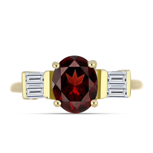 Anel de Prata com Banho de Ouro com Granada de Barton e Topázio Branco