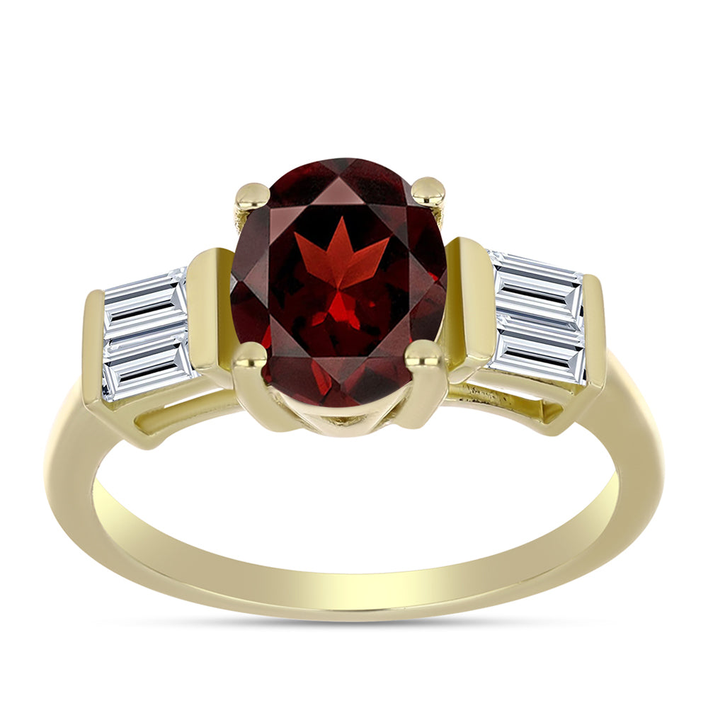 Anel de Prata com Banho de Ouro com Granada de Barton e Topázio Branco