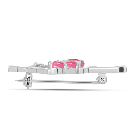 Alfinete de Prata com Opala Rosa de Lega Dembi e Topázio Branco  Contraste: Cabeca de Veado (800)