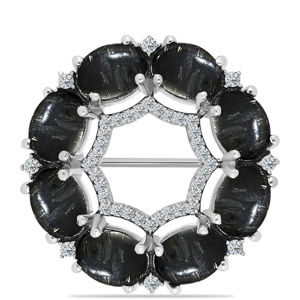 Alfinete de Prata com Jaspe Picasso e Topázio Branco  Contraste: Cabeca de Veado (800) 1 