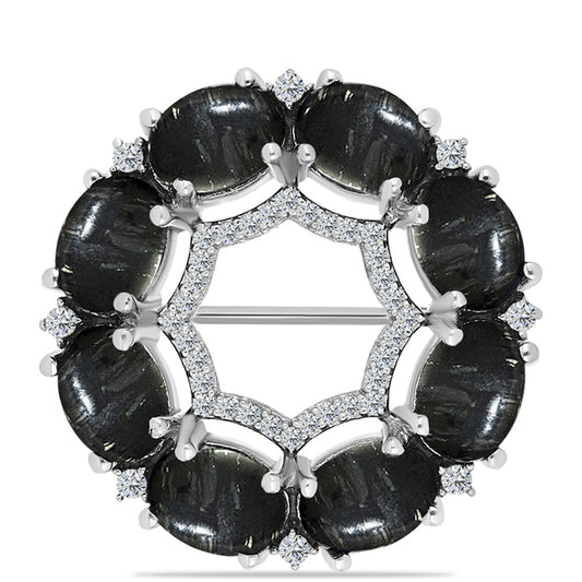 Alfinete de Prata com Jaspe Picasso e Topázio Branco  Contraste: Cabeca de Veado (800)