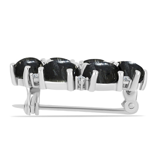 Alfinete de Prata com Jaspe Picasso e Topázio Branco  Contraste: Cabeca de Veado (800)