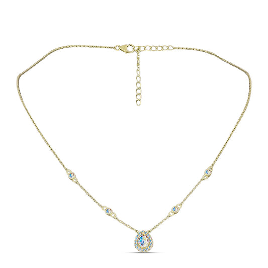 Colar de Prata com Banho de Ouro com Moissanite efeito gelo  Contraste: Cabeca de Veado (800)